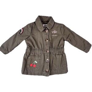 Gymboree Baby Girl All Smiles Olive Green Utility Jacket With Patches Size 6-12m